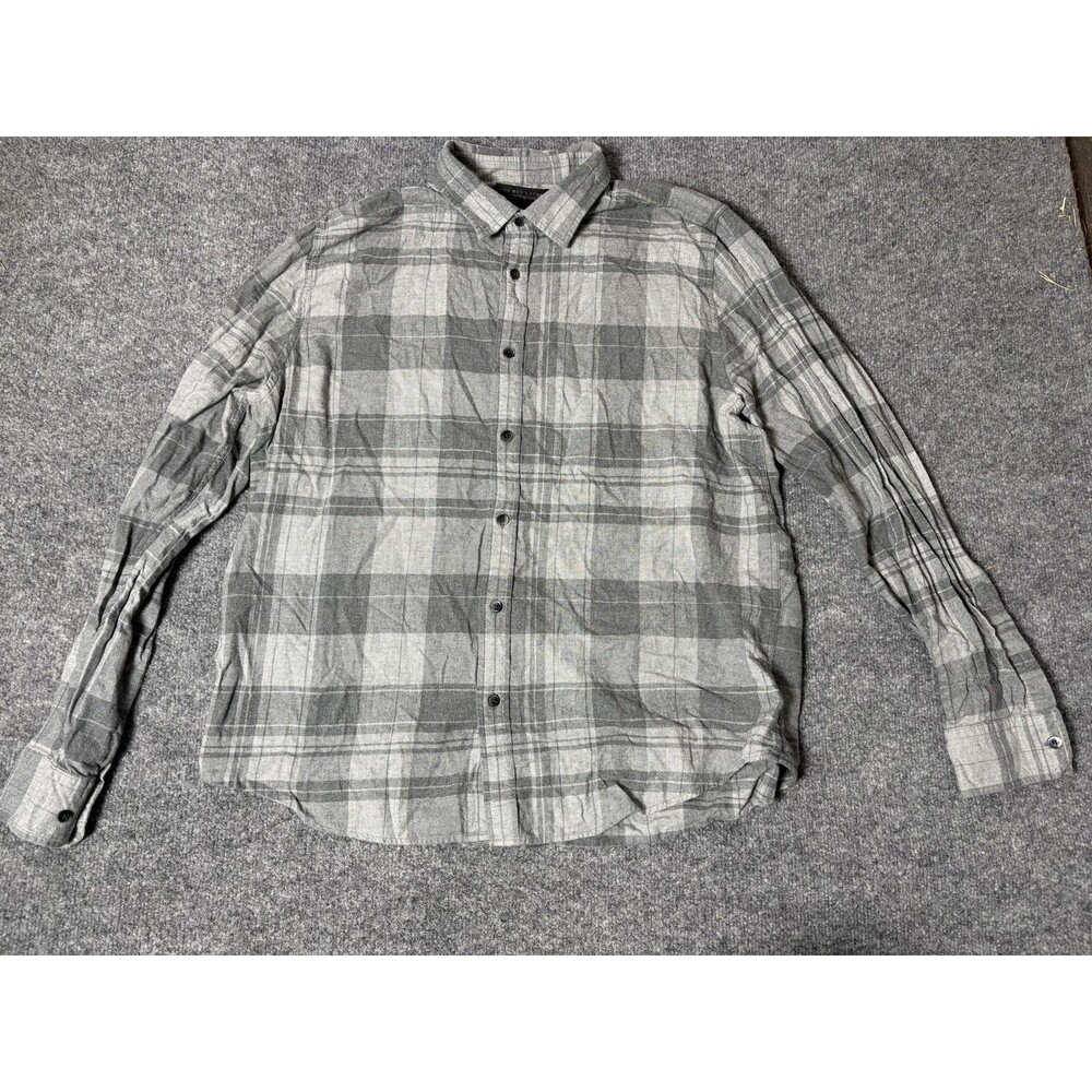 Bloomingdale's Shirt Mens XL Gray Long Sleeve Plaid Flannel Button-Up Casual